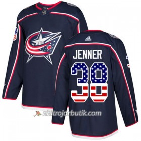 Män Ishockey Blue Jackets Tröja Boone Jenner 38 Adidas 2017-2018 Marinblå USA Flag Fashion Authentic